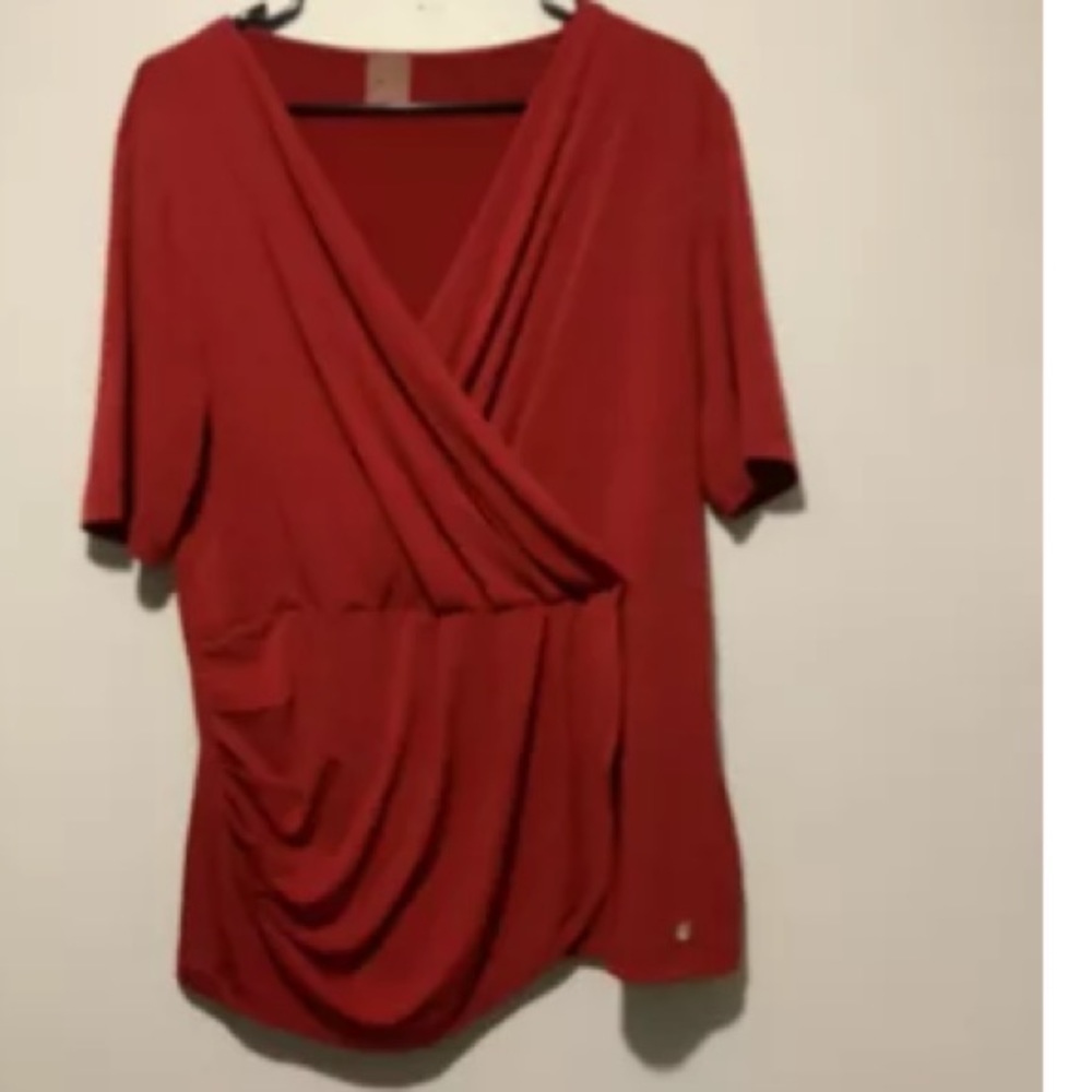 ANNE KLEIN Women's Plus Size Wrap Empire Pleated-neck Shell Blouse Shirt Top XL